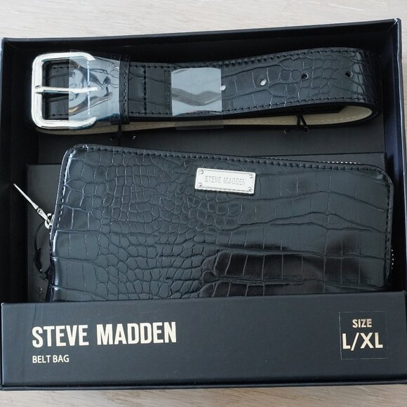 Steve Madden Handbags - Steve Madden Black Croc Embossed Belt Bag L/XL NIB